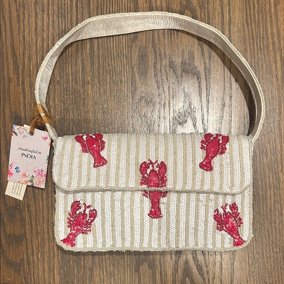 handcrafted in india Handbags - Lobster Beaded Bag — beige and white Viral TikTok